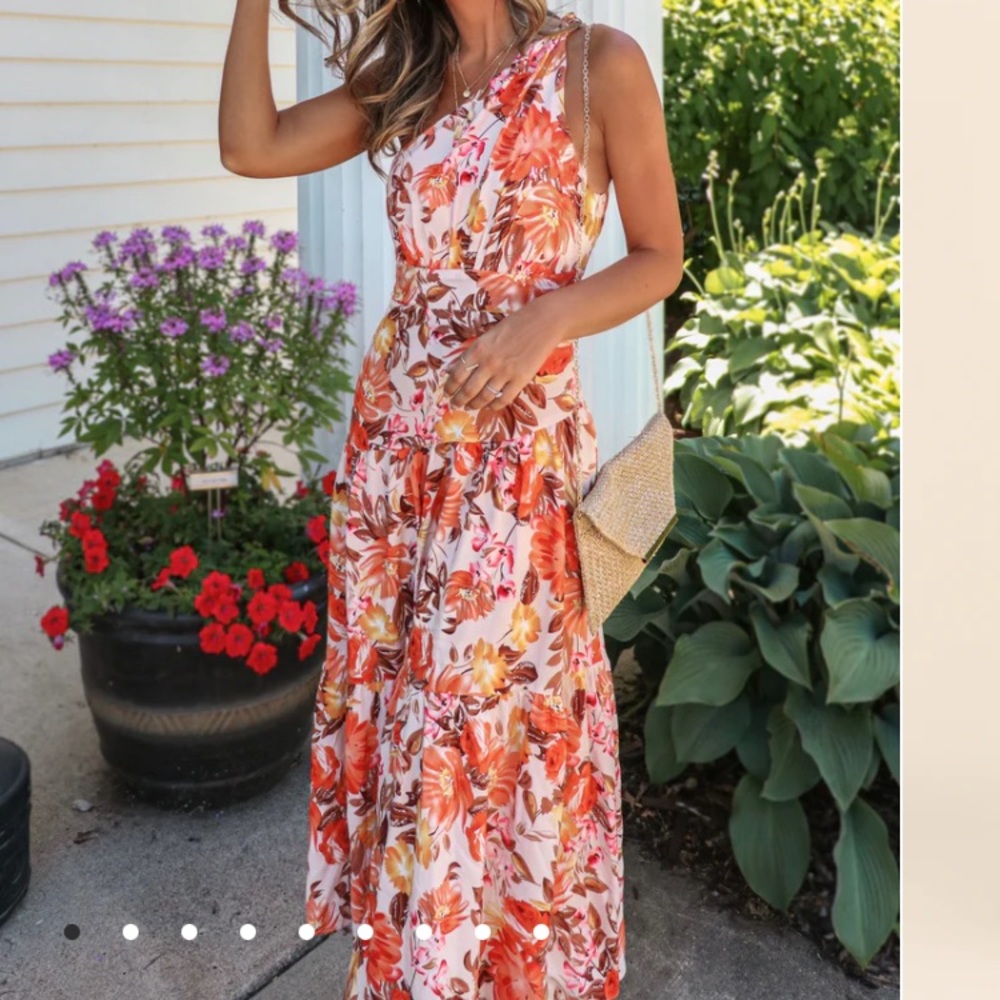 Petal & Pup Orange Floral One-Shoulder Maxi Dress